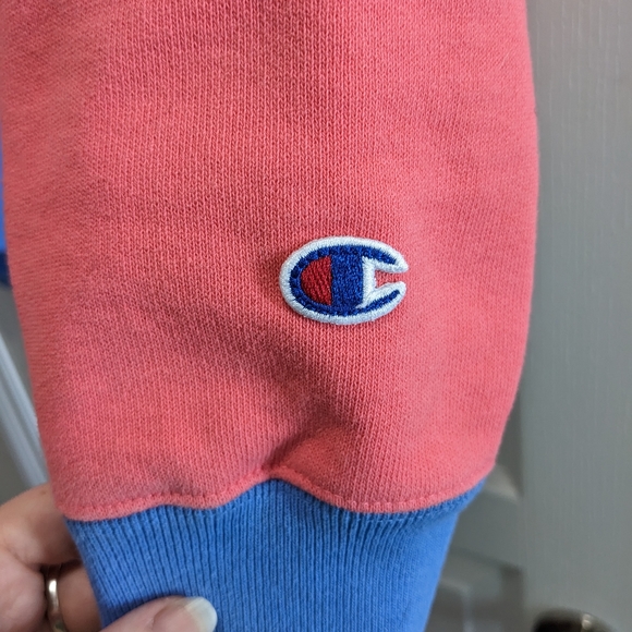 Women's Champion Reverse Weave Hoodie in Coral and Periwinkle - Picture 3 of 8